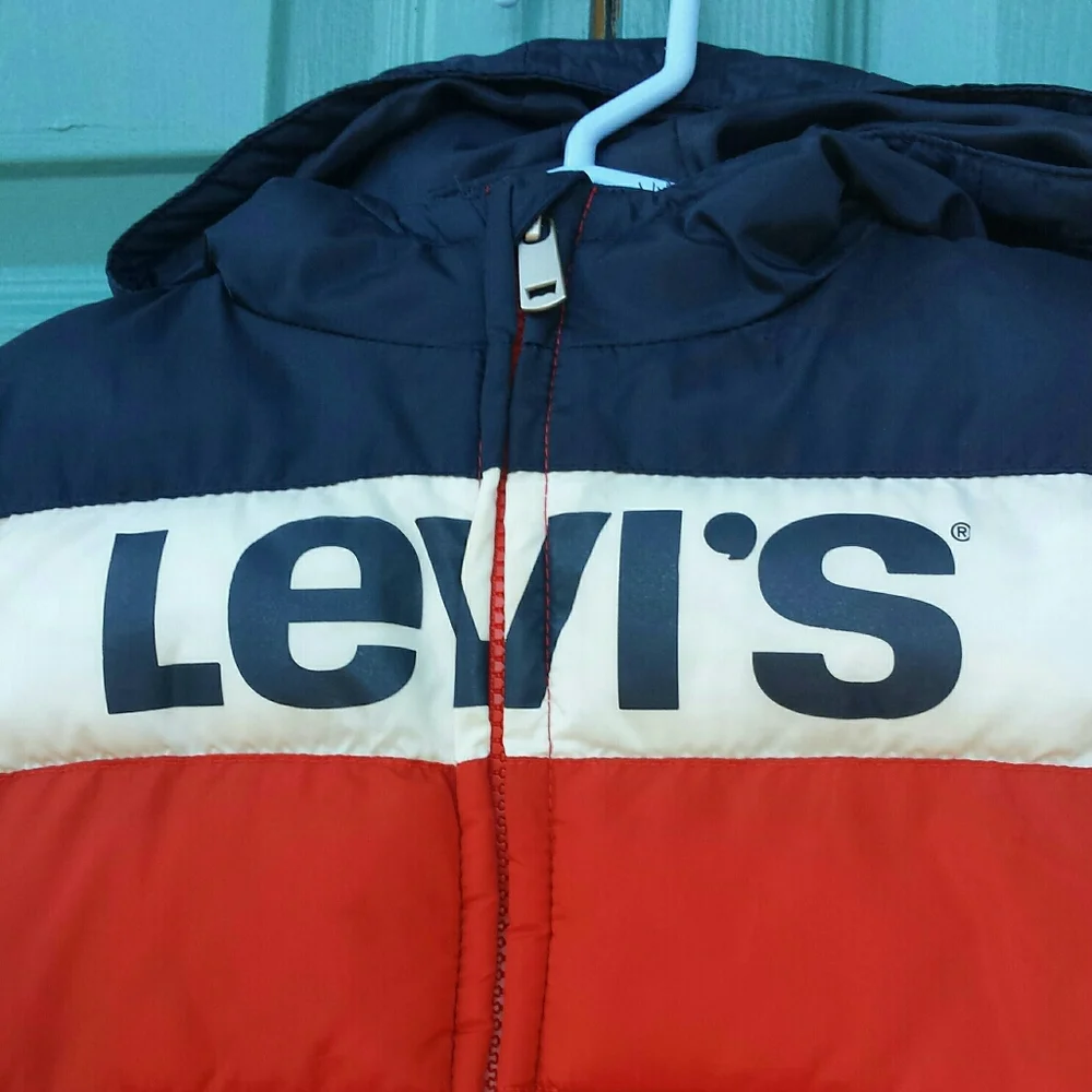 Levi's Baby Red White Blue Hood Winter Puffer Jacket 24M - Picture 4 of 12
